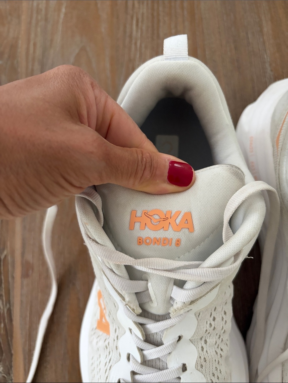 Hoka Women's Cream Sneakers with Peach Accents size 8 medium width - Picture 2 of 5